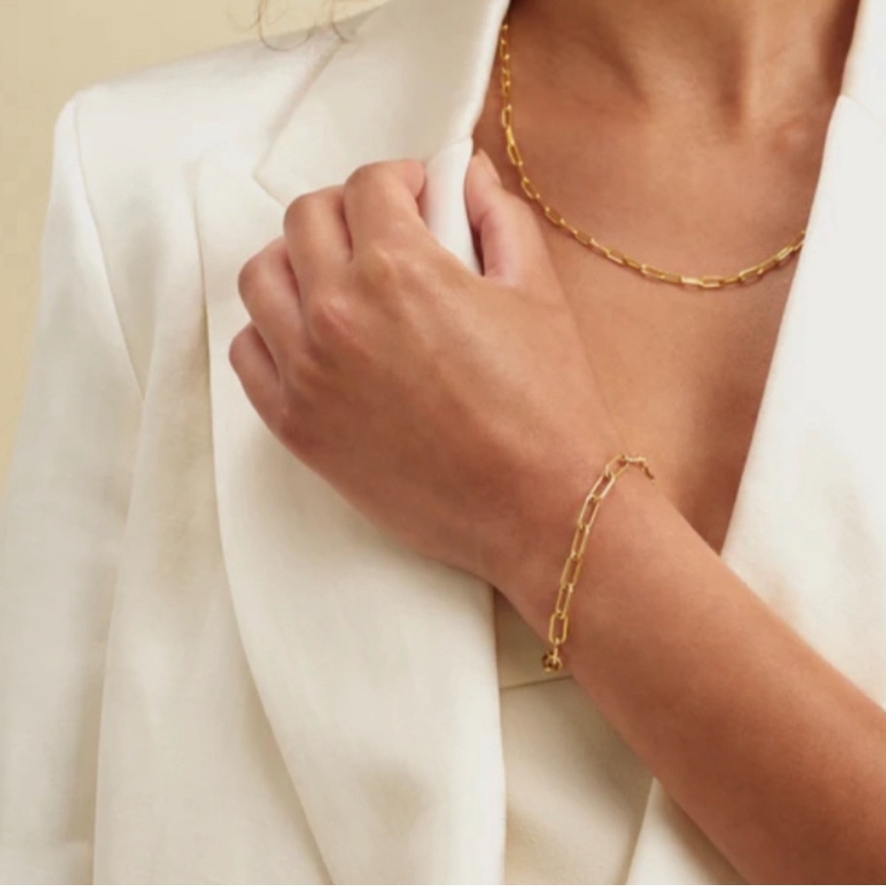 14k Gold plated Paperclip Necklace and Bracelet Set new